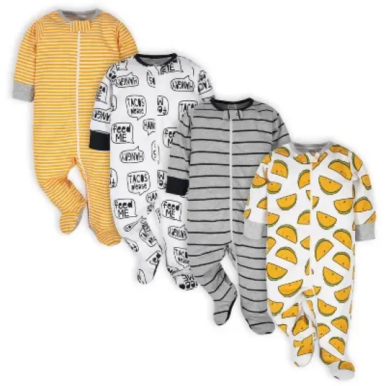 Onesies Brand Baby Boys' Long Sleeve Footed Sleepers, 4-pack image {6}