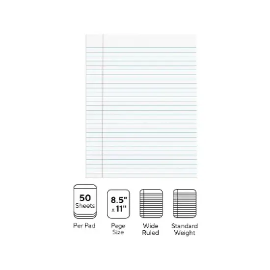 Staples Notepads 8.5" x 11" Wide White 50 Sh./Pad 12 Pads/PK 154120 image {2}
