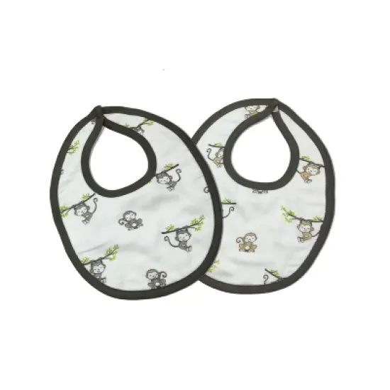 Bacati - Happy Monkeys Gray/Biege Muslin 4 pc set of Bibs & Burp Cloths Set image {2}