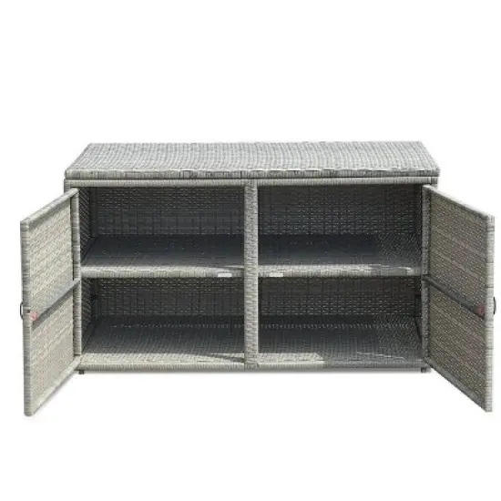 WELLFOR 88gal Outdoor Patio Garden Rattan Storage Box Gray image {5}