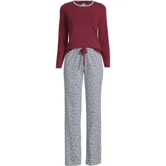 Lands' End Women's Knit Pajama Set Long Sleeve T-Shirt and Pants image {15}