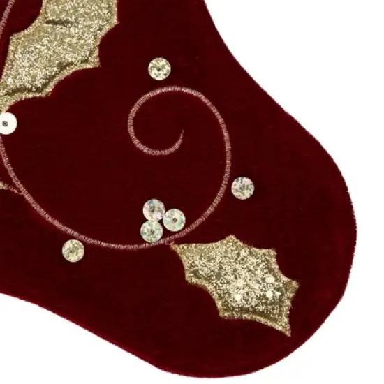 Northlight 20.5-Inch Velvet Gold and Maroon Etched Cuff Christmas Stocking image {4}