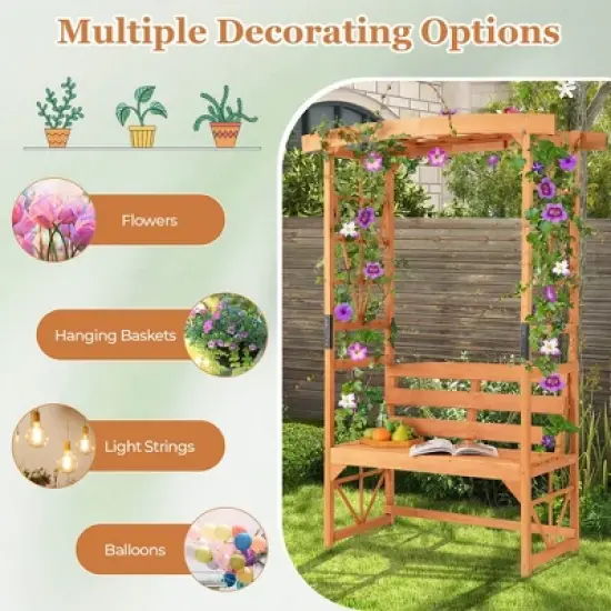 Patio Garden Arbor with Pergola Bench 2 Trellises for Climbing Plants Vines Grapes image {6}