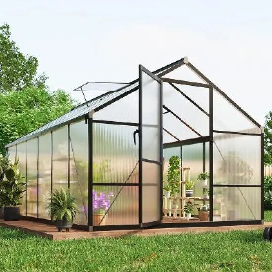 GustoWave 8x12 ft Outdoor Polycarbonate Greenhouse for Garden, Backyard, Patio, or Lawn image {8}