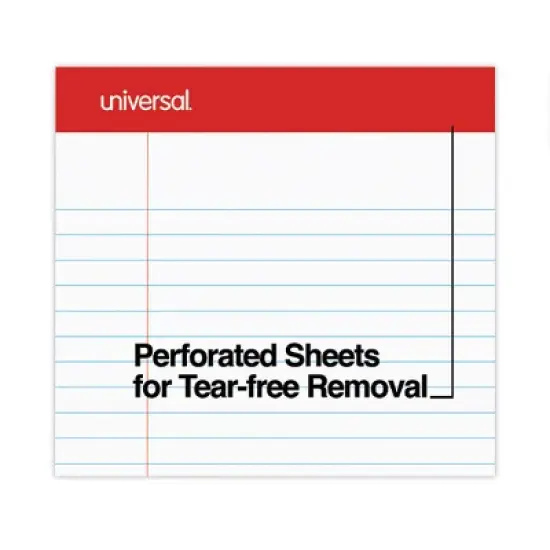 Universal Perforated Ruled Writing Pads, Wide/Legal Rule, Red Headband, 50 White 8.5 x 11.75 Sheets, Dozen image {5}