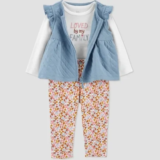 Carter's Just One You&reg; Baby Girls' Quilted Cardigan Vest Top & Bottom Set - Blue image {1}