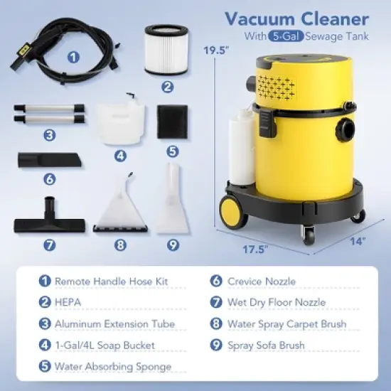 Tangkula 4-in-1 Carpet Vacuum Cleaner w/ 5.5 Peak HP & 17 KPA Max Suction Attachments image {8}