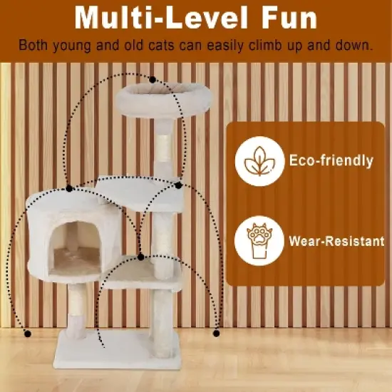BestMassage Cat Tree 36 Inch Tall Multi-Level Cat Tower Cat Condo with Soft Plush Fabric Sisal Scratching Posts and Hanging Toys image {2}