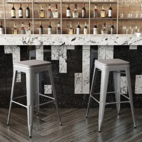 Flash Furniture Cierra Set of 4 Commercial Grade 30" High Backless Metal Indoor Bar Height Stools with All-Weather Poly Resin Seats image {3}