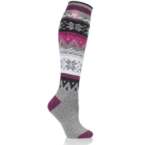 Heat Holders Lite Women's Lite Laura Fairisle Long Sock Light Grey/cerise Us 5-9| Size Women's 5-9 - Light Grey/cerise image {1}