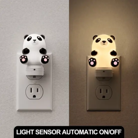 DORESshop 0.5W Plug-in Light Sensor Night Light, Panda Design, White Housing with Dual Plug, 3000K Warm White to RGB Gradient image {4}