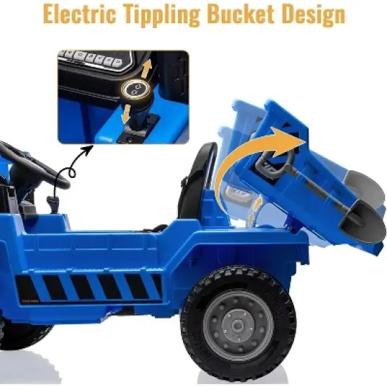 12V Electric Ride-On Construction Truck - 4-Wheeler Toy Car with Remote Control, Dump Bed, Shovel & Music Player image {2}