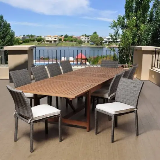 Angelo 11pc Patio Eucalyptus Wood Wicker Dining Set - Off White - International Home Miami image {5}