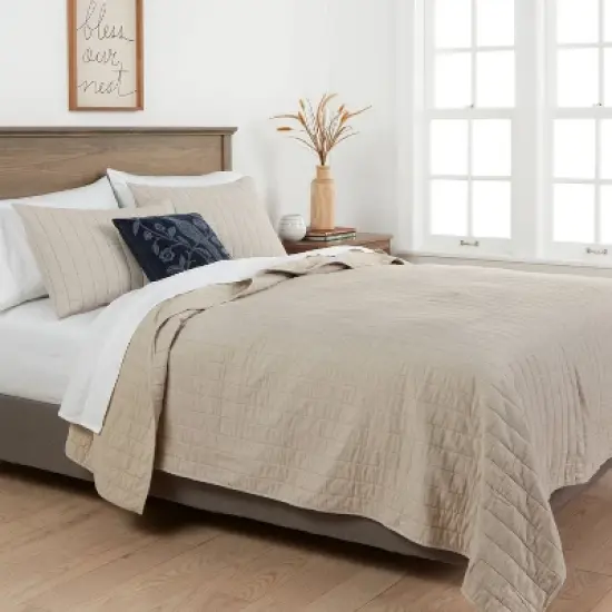 Herringbone Flannel Quilt Beige - Threshold image {1}