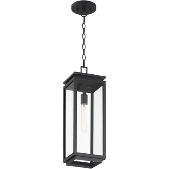 Possini Euro Design Atkins 21 1/2" High Modern Outdoor Pendant Light Fixture Ceiling Porch House Hanging Matte Black Die Cast Metal Clear Glass Shade image {6}