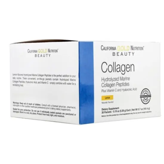 California Gold Nutrition Marine Collagen Peptides Plus Vitamin C and Hyaluronic Acid, Lemon, 30 Packets, 0.19 oz (5.38 g) Each image {4}