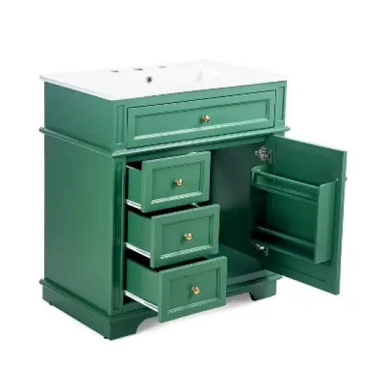 Christopher Knight Home Alonzo Modern 30" Bathroom Vanity with Ceramic Sink, One Shelf and Four Drawers image {8}