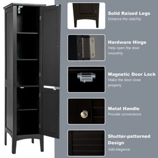 Costway Freestanding Bathroom Storage Cabinet Linen Tower Kitchen Living Room Grey\Black\Brown\White image {4}