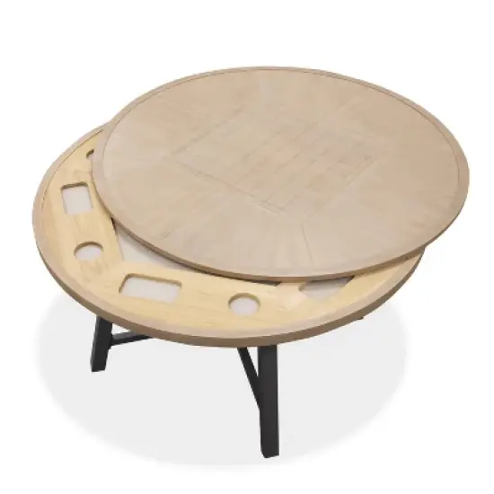 Greemotion 50.5" Lyon 3-in-1 Round Outdoor Convertible Dining Table: UV-Protected, Chess Board, Gray Frame image {4}