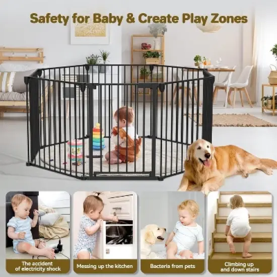 ELECWISH 8 Panels Foldable Baby Gate Heavy Duty Playpen, Extra-Wide, Auto-Close Door, Double Locking System, 27.5"-199" image {7}