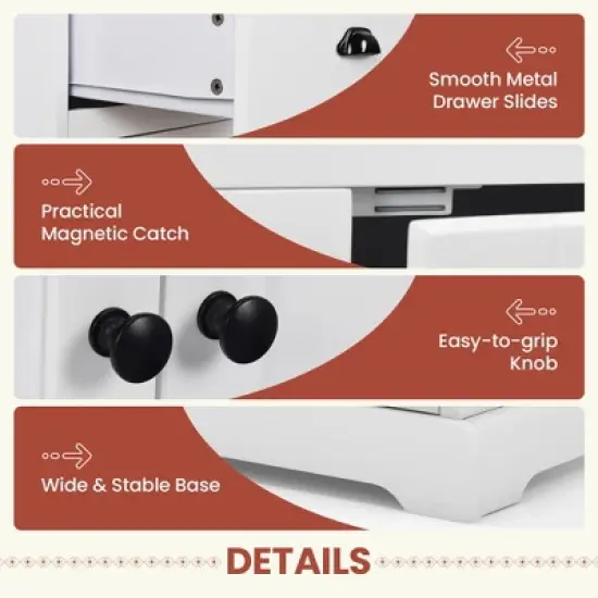 Costway 3 Drawers Sideboard Buffet Cabinet Console Table Kitchen Storage Cupboard White image {9}