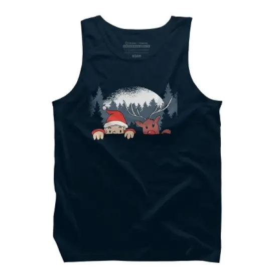Men's Design By Humans Christmas Santa And Rudolph Peaking By rasok Tank Top image {5}