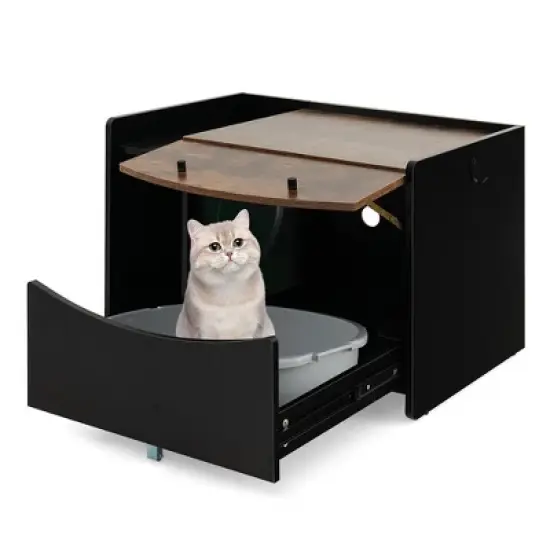 Tangkula Cat Litter Box Enclosure w/ Pull-out Drawer Flip Door Rolling Caster Indoor Black image {9}