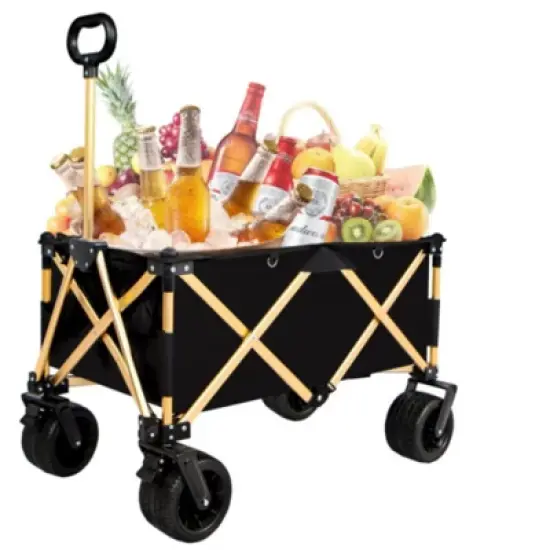 FURNIinspire Outdoor Serving Carts Aluminum Alloy Folding Wagon Utility Beach Wagon Cart for Sand with Big Wheels, Black, 38"*21.5"*34.5" image {5}