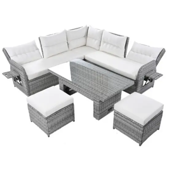 Outdoor Rattan Furniture Set, Patio Seating Group Conversation Set with Height-Adjustable Table and Recliner Seats -ModernLuxe image {10}