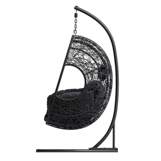 FURNIinspire Patio Swings Hanging Chair With Seat Cushion For Relaxation, Outdoor Indoor Wicker Swing Egg Chair With Stand, Gray, 42&ldquo;*47"*73" image {3}