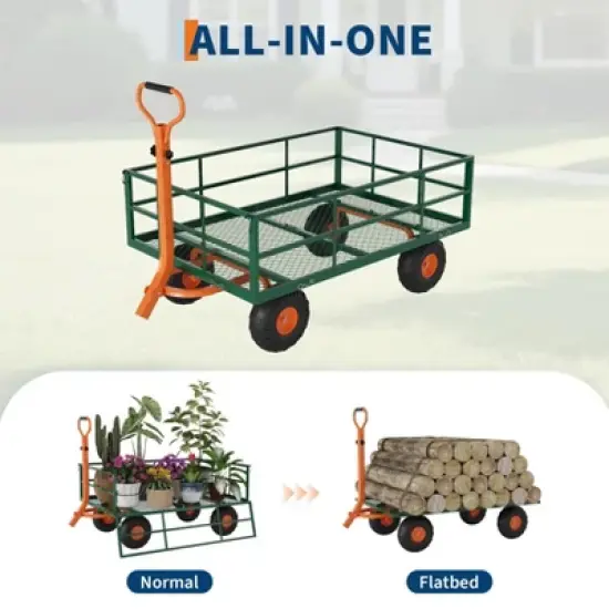 Steel Garden Cart with 10" Wheels, Wagon Cart, Removable Sides, 180&deg; Handle for Lawn, Farm, Outdoor image {3}