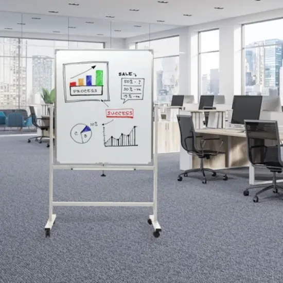 Excello Global Products 36"x42" Reversible Whiteboard on Wheels (White Frame) image {5}