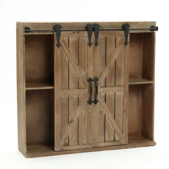 LuxenHome Farmhouse Wood Sliding 2-Door Wall Storage Cabinet image {3}