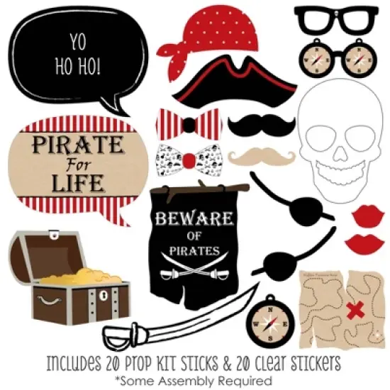 Big Dot of Happiness Beware of Pirates - Pirate Birthday Party Photo Booth Props Kit - 20 Count image {1}