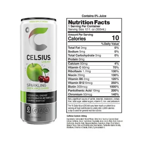 CELSIUS Sparkling Green Apple Cherry Functional Energy Drink - 12 fl oz Can image {2}