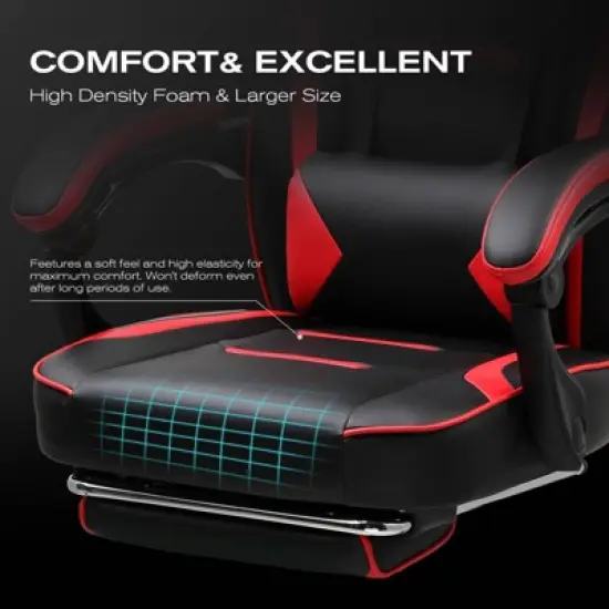 LUCKRACER Gaming Chair with Footrest High Back Computer Desk Chair Office Chair Red image {4}