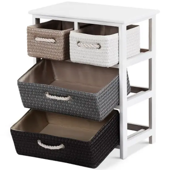 Costway Storage Drawer Unit 4 Woven Basket Cabinet Chest Bedside Table Nightstand image {3}