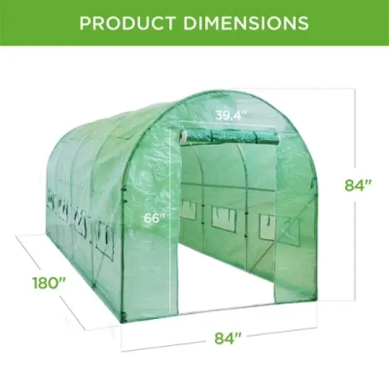 Best Choice Products 15x7x7ft Walk-In Greenhouse Tunnel, Garden Accessory Tent w/ 8 Roll-Up Windows, Zippered Door image {5}