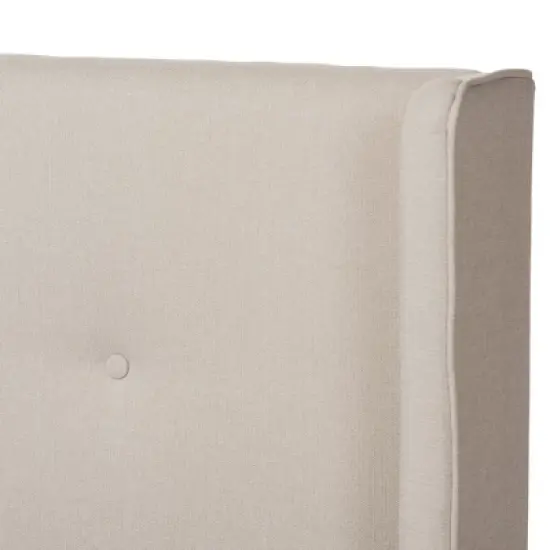 Brooklyn Mid Century Modern Walnut Wood Fabric Upholstered Platform Bed Beige - Baxton Studio image {3}