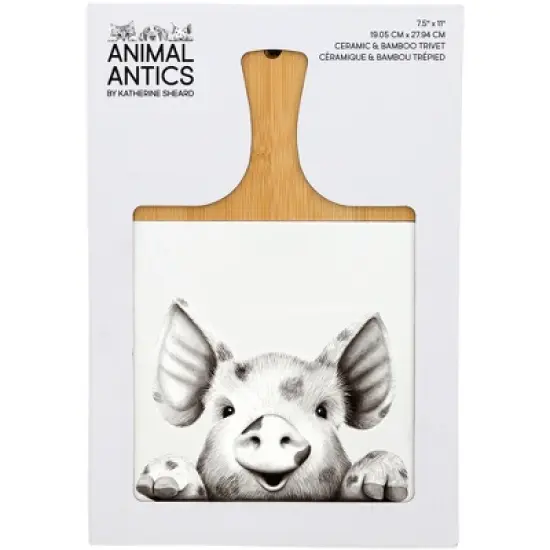 Pavilion Gift Company - Pig - 7.5" Bamboo & Ceramic Tile Trivet - Trivets image {5}