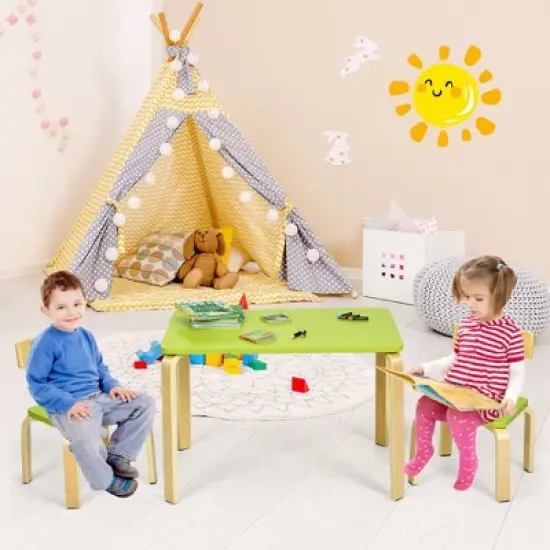Costway 3 Piece Kids Wooden Table and 2 Chairs Set Children Activity Art Desk Furniture/Activity Art Desk Furniture image {2}