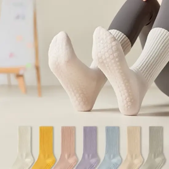 Anna-Kaci 4-Pack Women's Anti-Slip Yoga Socks with Grips Comfortable Ribbed Design for Exercise and Indoor Use image {2}