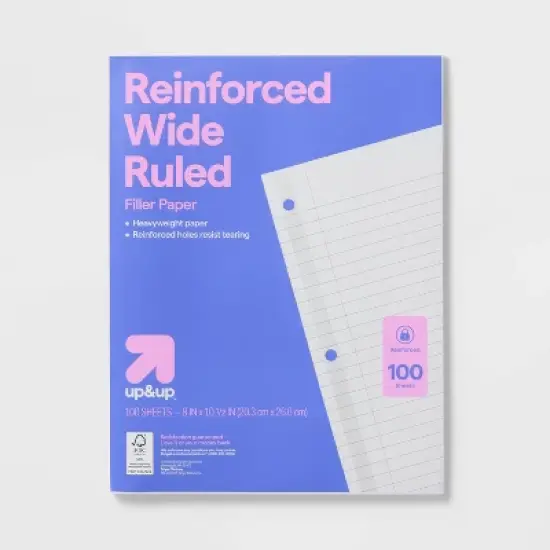 100ct Wide Ruled Reinforced Notebook Filler Paper - up&up&trade;: 10.5x8 Inches, Loose Leaf, 20 lb, White, 100 Sheets image {3}