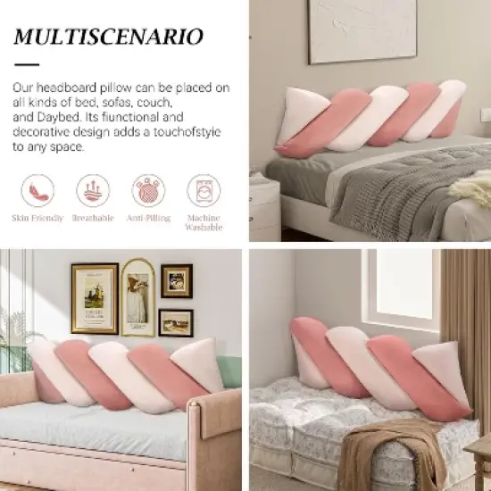 Acoinel Candy-Inspired Pink Headboard Pillow: Soft, Long for Bed Sitting & Decor image {4}