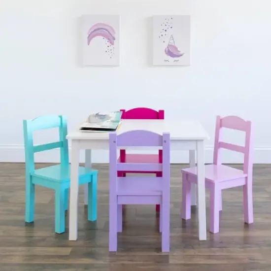 5pc Forever Kids' Wood Table and 4 Chair Set White - Humble Crew image {2}
