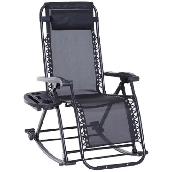 Outsunny Zero Gravity Reclining Rocking Chair, Lounge Rocker, Folding, Pillow, Side Tray, Cup and Phone Holder image {8}