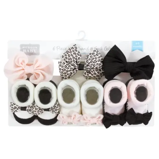Hudson Baby Infant Girl Headband and Socks Giftset, Light Pink Leopard, One Size image {1}