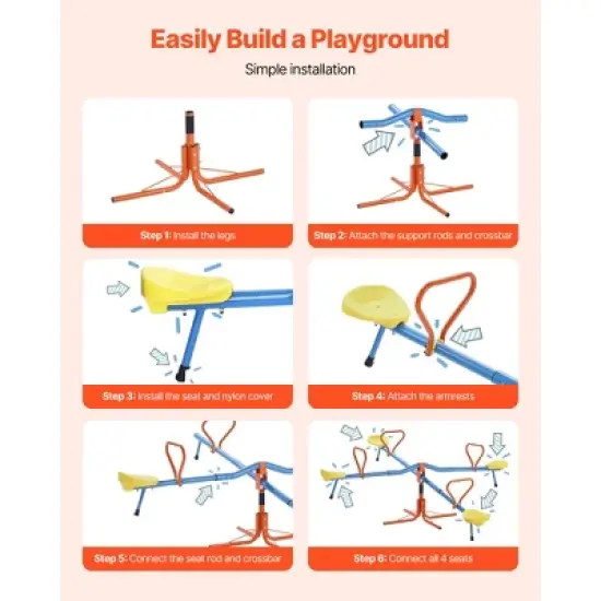 VEVOR Kids Seesaw, 110 lbs Load Capacity per Seat, Sit and Spin Teeter Totter, Swiveling 360 Degrees Rotating for Aged 3+, Orange&Blue&Yellow image {5}