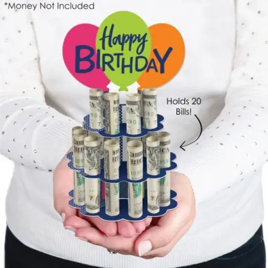 Big Dot of Happiness Cheerful Happy Birthday - DIY Colorful Birthday Party Money Holder Gift - Cash Cake image {1}