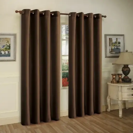 J&V TEXTILES 2 Panels Solid Grommet Faux Silk Window Curtain Drapes Treatment 58" Wide and 84" Length (Black) image {19}